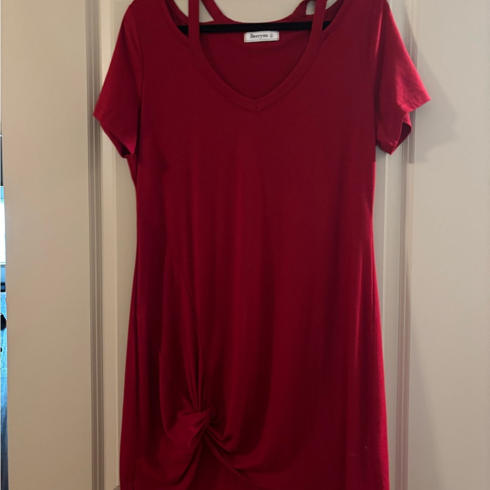 BerryYou Red Knot Front Mini Dress